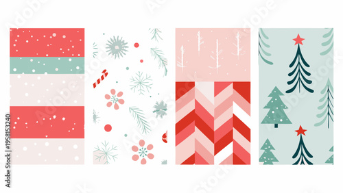 Festive christmas patterns arranged in vertical rectangular sections