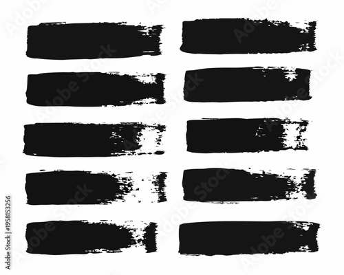 Abstract black brushstrokes arranged in horizontal rows on a white background