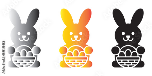 Easter bunny with basket of eggs gradient colors vector illustration set