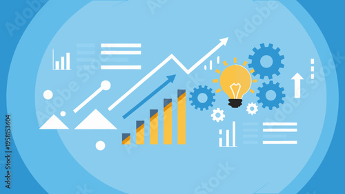 Innovation and growth concept with lightbulb charts and gears