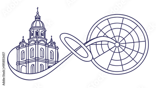 Elegant architectural landmark integrated with a futuristic circular design, symbolizing progress and heritage.