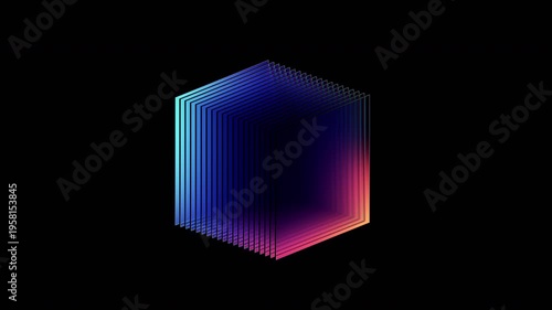 Abstract glass cube on a black background, 4k seamless loop 3d animation