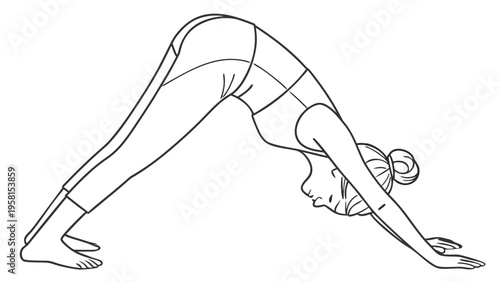 Woman in downward-facing dog yoga pose, promoting flexibility and calm