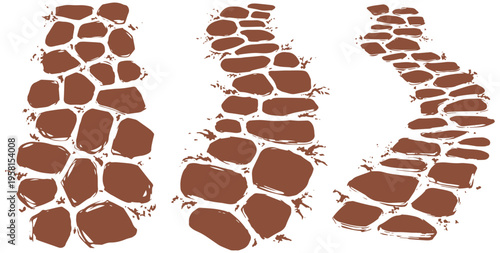 Brown stone pathway leading through scenic landscape with rugged texture