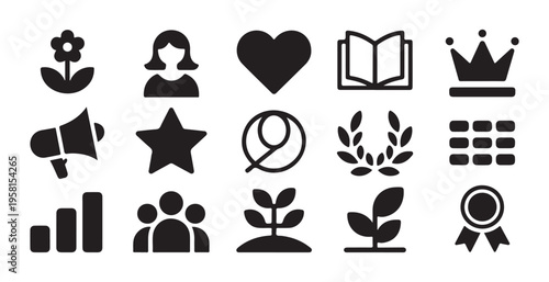 Collection of various icons with business people education signs symbols awards nature and objects