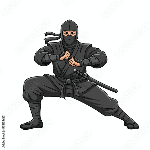 A determined martial artist in traditional black attire with a sword sheath