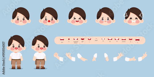 Character student boy creation design for Animation cartoon flat design. illustration vector premium