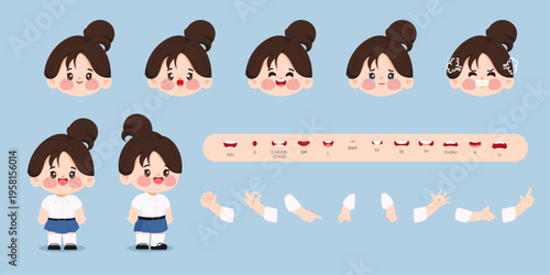Character student girl creation design for Animation cartoon flat design. illustration vector premium.