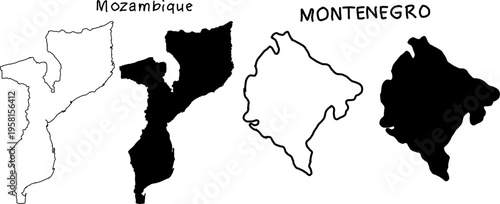Black and white map silhouettes of Moldova and Mauritius, showing outline and filled shapes for geographic comparison, cartography, and clean design use.
