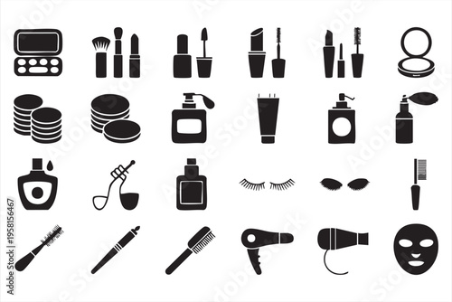 Makeup Essentials Icon Pack with Lipstick Mascara and Brushes