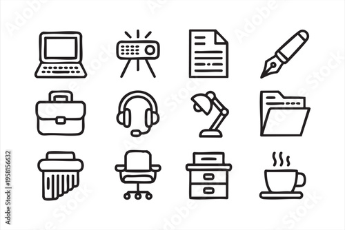 Modern Office Workspace Line Icons for UI UX and Web Design