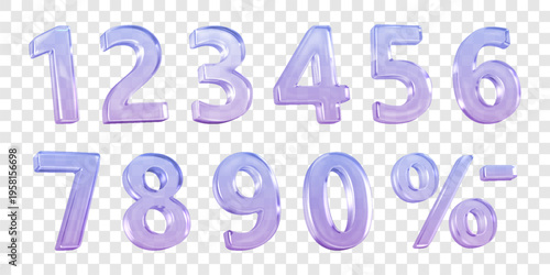 Fotografie Glossy purple numbers with transparent style and reflective effect in vector illustration