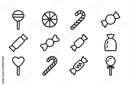 Candy and Sweets Outline Icon Set for Dessert and Confectionery