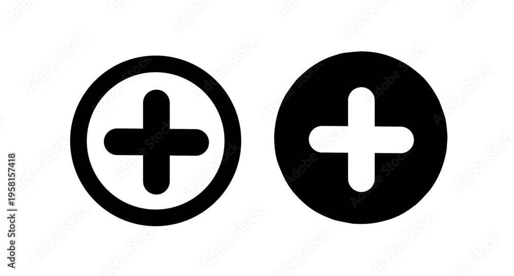 Obraz premium Add Plus Icon Set in Circle - Minimalist Vector Symbol.