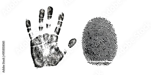 Detailed black ink hand print and thumbprint textures for biometric security