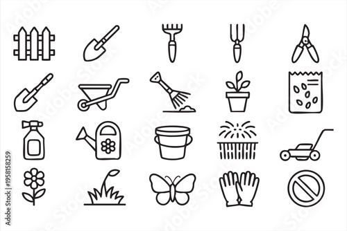 Landscaping and Gardening Equipment Icons for UI UX Design