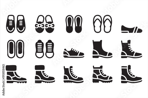 Sneakers Boots and Sandals Icon Collection for Retail Design