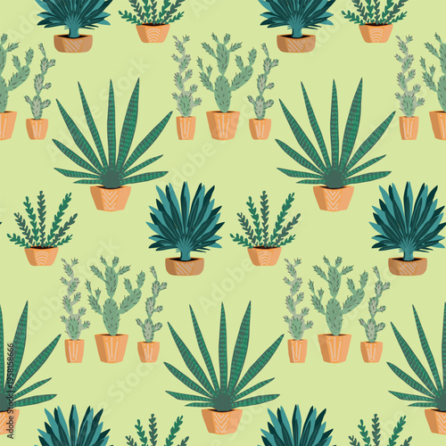 Pots with houseplants. Pattern for advertising and printing.