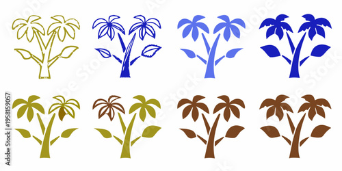 Stylized palm tree illustrations in varying colors and arrangements