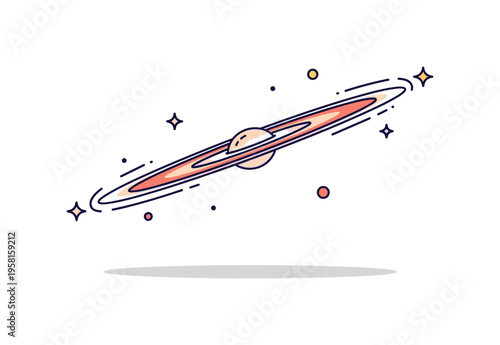 Edge-on galaxy perspective thin glowing disk viewed from the side with a subtle central bulge. A minimal editorial scene capturing orientation and perspective