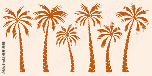 Stylized orange palm trees against a pale beige background illustration