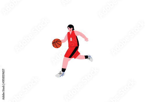 ドリブルする女子バスケットボールのイラスト