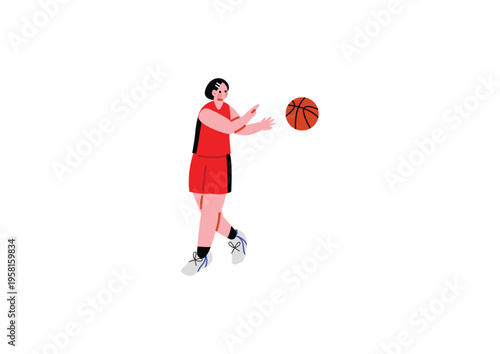 パスをする女子バスケットボール選手のイラスト