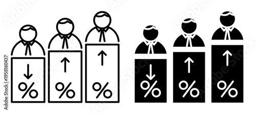 Linear icon. Change in ranking of candidates in the election race. Simple black and white vector symbol isolated on white background