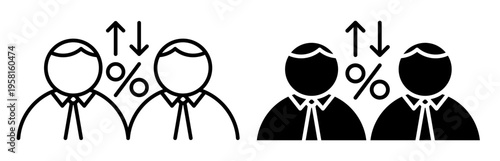 Linear icon. Percentage of popularity of candidates from the elected political parties. Simple black and white vector symbol isolated on white background