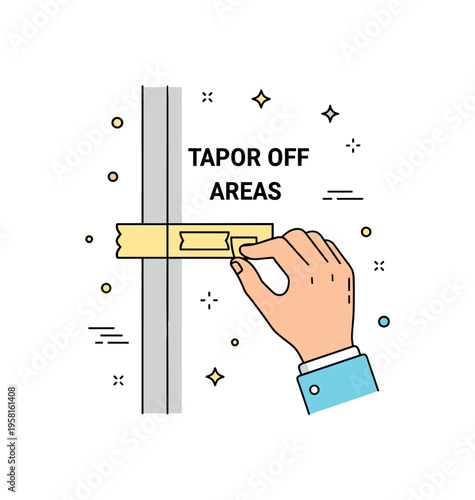 Taping off areas before painting centered on a hand applying a strip of masking tape along a clean wall edge, symbolizing preparation and precision in home