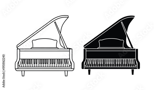 Silhouette of grand pianos side by side comparison illustration