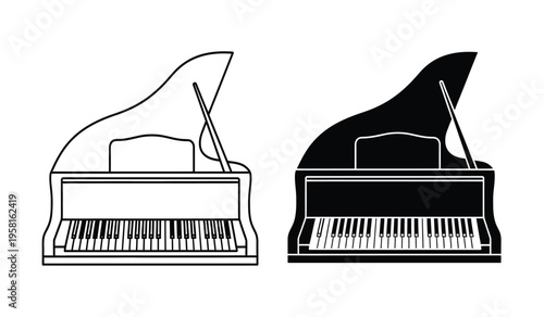 Silhouette of grand pianos in black and white