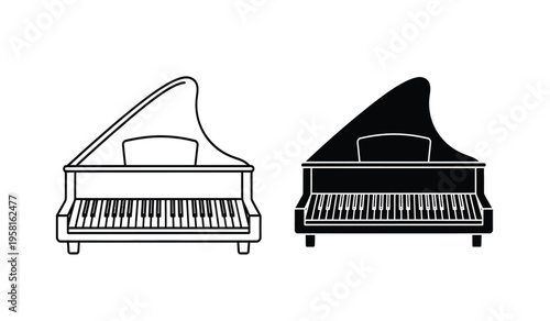 Silhouette of two grand pianos in black and white