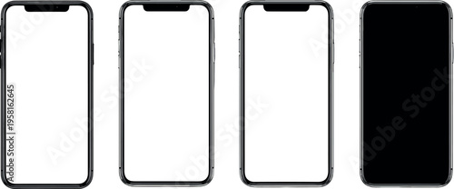 Set of realistic smartphone mockups with blank and black screens isolated on light background for mobile app UI design presentation and digital interface showcase