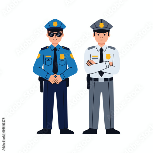 Two law enforcement officers in uniform stand side-by-side, one with sunglasses