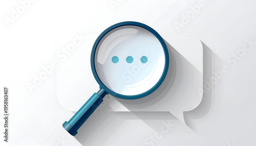 Magnifying glass over speech bubble with ellipsis searching for information vector graphic