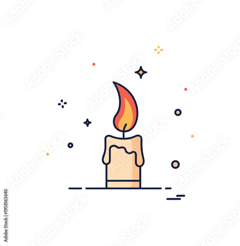 Single candle flame flicker captured with a slightly curved glowing flame and tiny sparkle accents, symbolizing hope and quiet reflection. The clean editorial