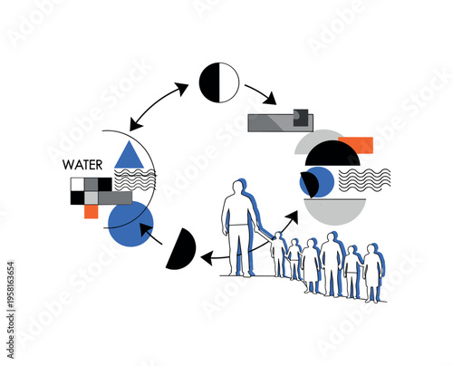 Water cycle condensation illustrated with clouds forming in the sky over mountains representing the gathering of water vapor and environmental cycle.