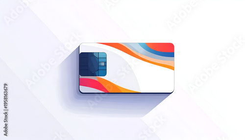Modern SIM card with blue chip and colorful wave design for mobile device usage