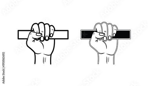 Silhouette of hands holding a rectangular object in two different grips