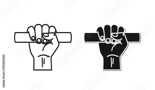 Silhouette of two hands holding crosses one in light and one in dark symbolizing contrast and duality in a simple graphic design