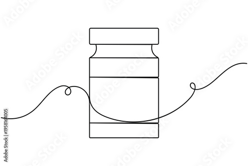 Supplement jar sign icon continuous one line art single drawing on white background minimal gym fitness nutrition container symbol outline vector illustration