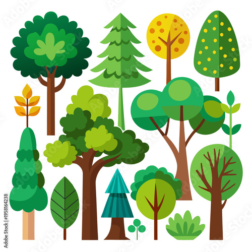 Set Of Different Cartoon Tree Illustrations Isolated On White