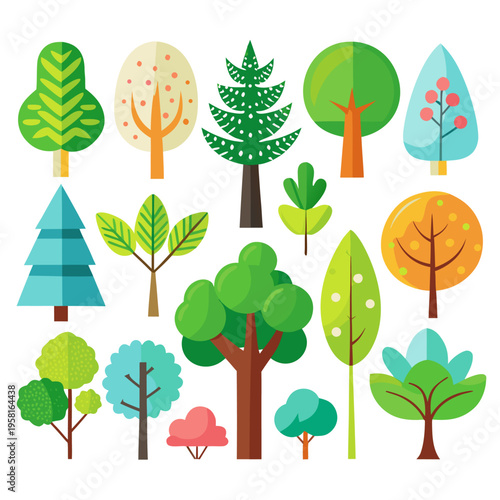 Collection Of Flat Design Tree Vector Illustration