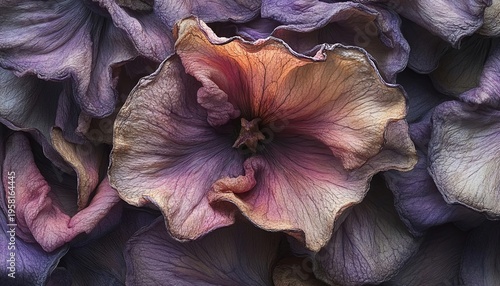 Artistic Still Life of Dark Purple Flower Petals Creating Textured Background in Studio Lighting