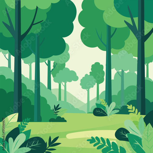 Green Forest Flat Illustration Social Media Post Set