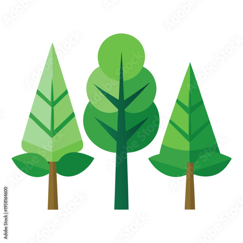 Three Cartoon Trees Isolated on White Background