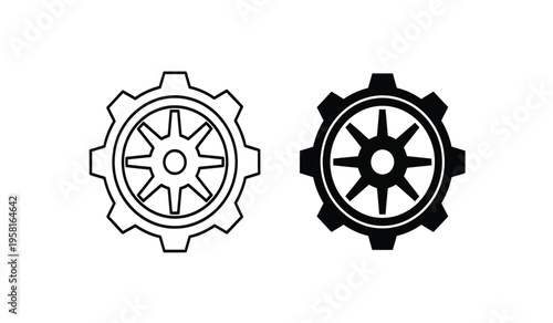 Gear silhouette and outline icons for mechanical or industrial use
