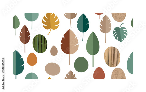 Inspirational design with ecology materials creative composition where natural wood, recycled paper, and small green leaves form a balanced eco friendly design