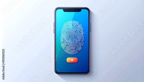 Smartphone with fingerprint scan on screen biometric identification security technology